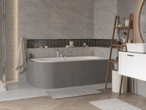 Besco Avita Slim+ wanna asymetryczna 150 Prawa + syfon z przelewem białym WAV150PPB