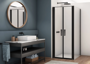 Ronal drzwi wahadłowe dwuczęściowe 70x200 cm, szkło przezroczyste, profile BLACK LINE czarny mat D22T20700607