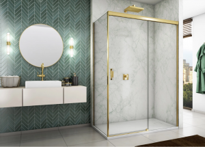 Ronal Sanswiss drzwi rozsuwane dwuczęściowe lewe 150x200 cm, szkło przezroczyste, profile GOLD LINE złoty CAS2G1501207