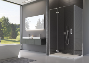 Ronal Sanswiss drzwi jednoczęściowe ze ścianką stałą w linii 90x200 cm, szkło przezroczyste, profile chrom PU13PG0901007