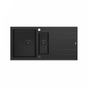 QUADRON EVAN 156 GraniteQ zlewozmywak z syfonem Push To Open 1,5-komorowy z/o (1000x500x210; kom. 420x480) pure carbon / elementy pure carbon HQE510050U7BLMP2O