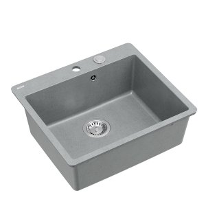 QUADRON | MORGAN 110 FM PRODUKT NA ZAMÓWIENIE | granitowy zlewozmywak kuchenny SZARY + STAL | wymiary: 56,5 x 49,5 x 21,6 cm | 1-komorowy na równi w blatem | podbudowa szafki od: 60 cm HB8304U5FMBSP2O