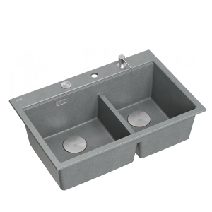 Quadron MARC 120 WORKSTATION GraniteQ zlewozmywak 2-komorowy 760*500*235 mm silver stone + syfon push to open + dozownik stal szcz.+ wkładka ociekowa+ Qmata +deska/ elementy stalowe HQC7650U5BS