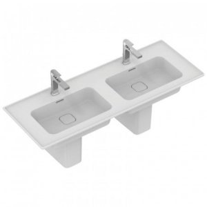 Ideal Standard Strada II Umywalka wisząca lub meblowa podwójna 124x46 cm z 2 otworami na baterie, biała T300501