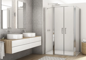 Ronal drzwi wahadłowe dwuczęściowe ze ścianką stałą w linii 110x200 cm, szkło przezroczyste, profile Srebrny połysk D22T32080305007