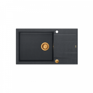 QUADRON EVAN 136 XL GraniteQ zlewozmywak z syfonem Push To Open 1-komorowy z/o (860x500x210; kom. 420x490) black diamond / elementy miedziane HCQE58650U8PVDC1P2O