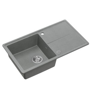 Quadron TONY 111 GraniteQ zlewozmywak granitowy silver stone (szary) 1-komorowy z/o (78x45x18,5), z syfonem i zaślepką stal szlachetna HTO7845SZK