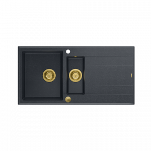 QUADRON EVAN 156 GraniteQ zlewozmywak z syfonem Push To Open 1,5-komorowy z/o (1000x500x210; kom. 420x480) black diamond / elementy złote HQE510050U8PVDG1P2O