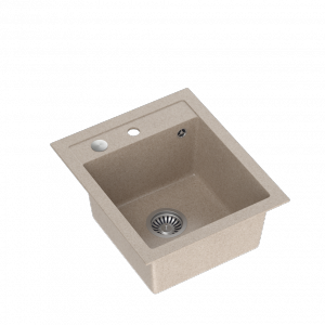 Quadron JOHNNY 100 Steingran zlewozmywak granitowy beżowy 1-komorowy z/o (43x50x20), z syfonem i zaślepką stal szlachetna  HCQJ4350BEZK