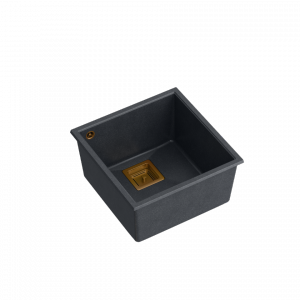 Quadron David 40 zlew granitowy 1-komora 42x42 cm black diamond/elementy miedziane HQD4242U8C1
