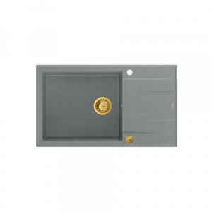 QUADRON EVAN 136 XL GraniteQ zlewozmywak z syfonem Push To Open 1-komorowy z/o (860x500x210; kom. 420x490) silver stone / elementy złote HCQE58650U5PVDG1P2O