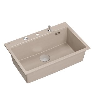 Quadron MARC 110 WORKSTATION GraniteQ zlewozmywak 1-komorowy 760*500*235 mm pearl beige + syfon push to open + dozownik stal szcz.+ wkładka ociekowa+ Qmata +deska/ elementy stalowe HQM7650U2BS
