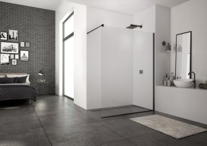 Ronal Sanswiss Easy Black Ścianka prysznicowa Walk-in 110x200 cm profile czarny mat szkło przezroczyste Aquaperle STR4P1100607