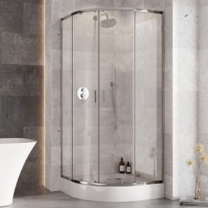 Besco Zarya Chrom brodzik półokrągły 80 + brodzik Alex Stone Effect Black 80 ZCALS80190