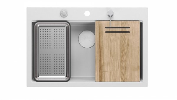 Quadron MARC 110 WORKSTATION GraniteQ zlewozmywak 1-komorowy 760*500*235 mm snow white + syfon push to open + dozownik stal szcz.+ wkładka ociekowa+ Qmata +deska/ elementy stalowe HQM7650U1BS