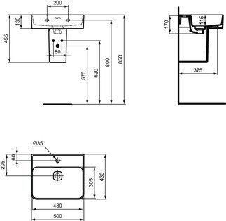 Ideal Standard Strada II Umywalka wisząca 50x43 cm z otworem na baterię, biała T292801