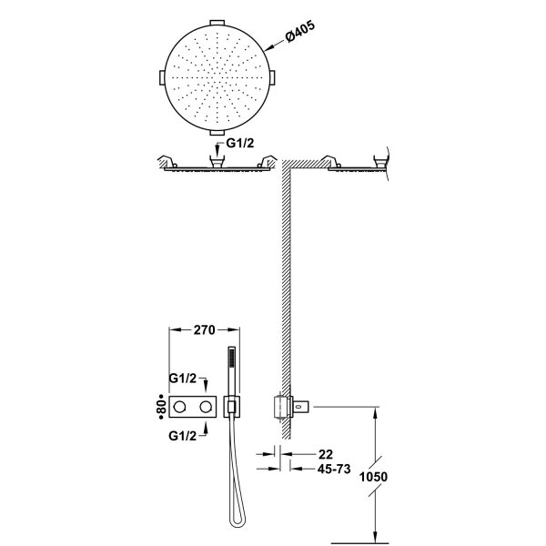 Tres B-SYSTEM Zestaw baterii termostatycznej podtynkowej 2-drożnej B-system prysznicowej-30735206NM
