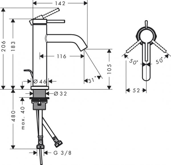 Hansgrohe Tecturis S Jednouchwytowe baterie umywalkowe Czarny Matowy 73310670