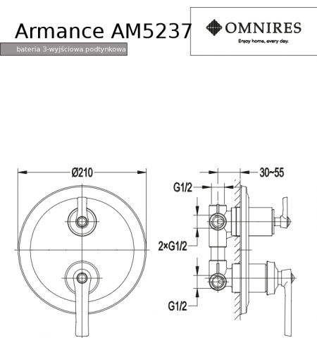 Omnires Armance bateria prysznicowo-wannowa podtynkowa AM5237ORB 