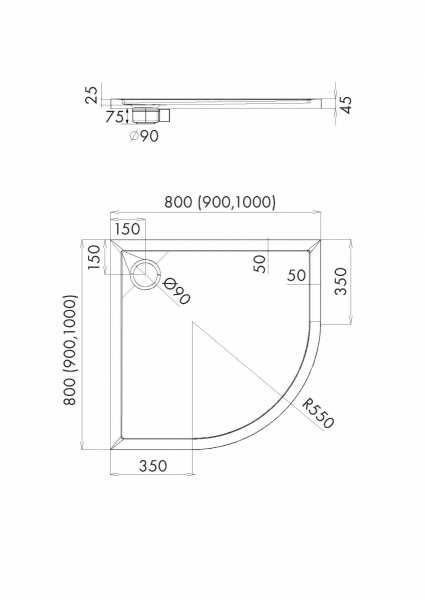 Schedline Brodzik akrylowy Sharper Black Mat 90x90x4,5 cm R55, półokrągły, Gwarancja 7 lat 3S.S2O-9090/C/MG