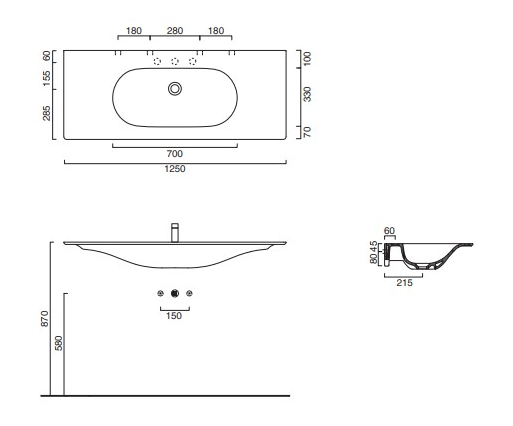 Catalano Sfera umywalka ścienna 125x50cm z kompletem mocowań biały mat 1125HZBM/0521260021