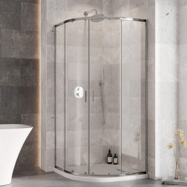 Besco Zarya Chrom kabina półokrągła 80 + brodzik Axim Stone Effect Black 80 ZCAXS80190