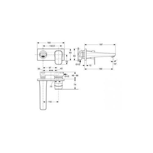Ideal Standard Tonic II Bateria umywalkowa ścienna podtynkowa, wylewka 180 mm. chrom A6334AA