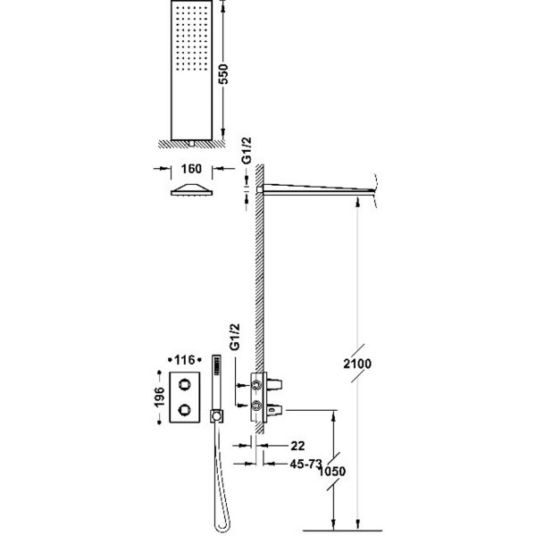 Tres THERM-BOX zestaw baterii termostatycznej podtynkowej 2-drożnej prysznicowej 21125005NM