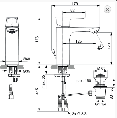 Ideal Standard Connect Air Grande Jednouchwytowa bateria umywalkowa z korkiem pop-up chrom A7054AA