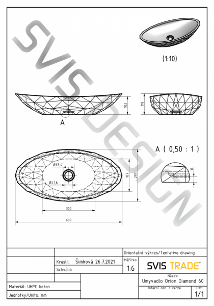 S.V.I.S. Design UMYWALKA 60 CM DIAMOND HARDCORE - NATURALNY, BEZ DEKORU, BEZ LAKIERU