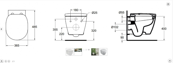 Ideal Standard Connect Toaleta WC podwieszana 48,5x36,5 cm krótka, biała E804601