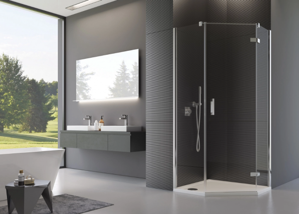 Ronal Sanswiss ścianka boczna do kabiny pięciokątnej 100,1-160x200 cm, szkło satyna, profile chrom PUT51SM11049