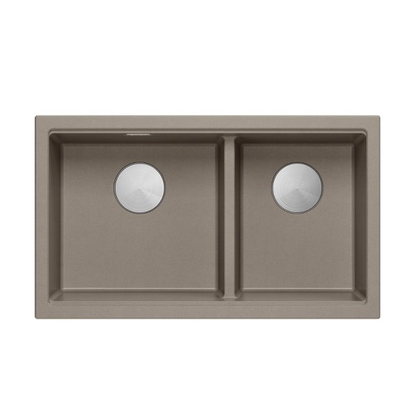 QUADRON | LOGAN 120 | granitowy zlewozmywak kuchenny SOFT TAUPE + STAL | wymiar: 76 x 45 x 23,5 cm | 2-komorowy podwieszany | podbudowa szafki od: 80 cm HQL7645U4BSU