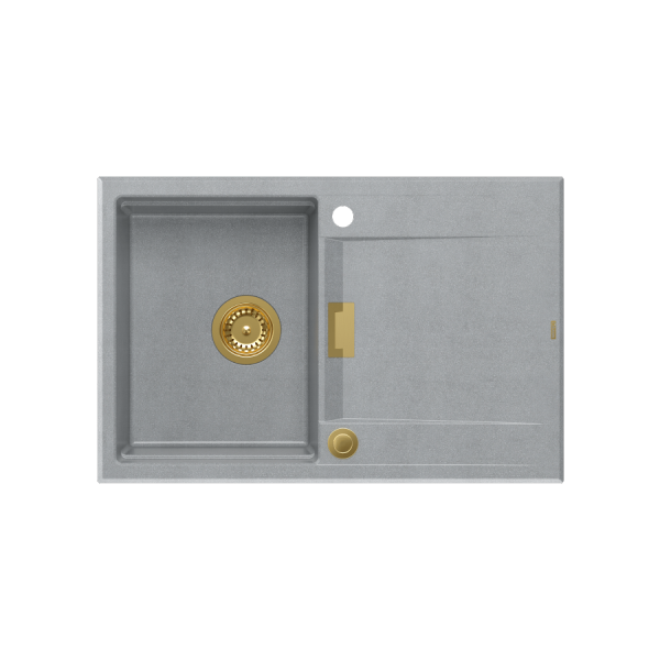 Quadron OWEN 111 GraniteQ zlewozmywak z syfonem Push 2 Open 1-komorowy z/o (760x500x215; kom. 330x430) silver stone / elementy złote HQO7650U5PVDG1