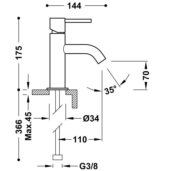 Tres Study bateria umywalkowa złoto matowe 26290301OM