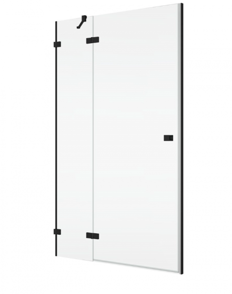 Ronal drzwi jednoczęściowe lewe ze ścianką stałą w linii 110x200 cm, szkło przezroczyste, profile BLACK LINE czarny mat AN13WG11000607