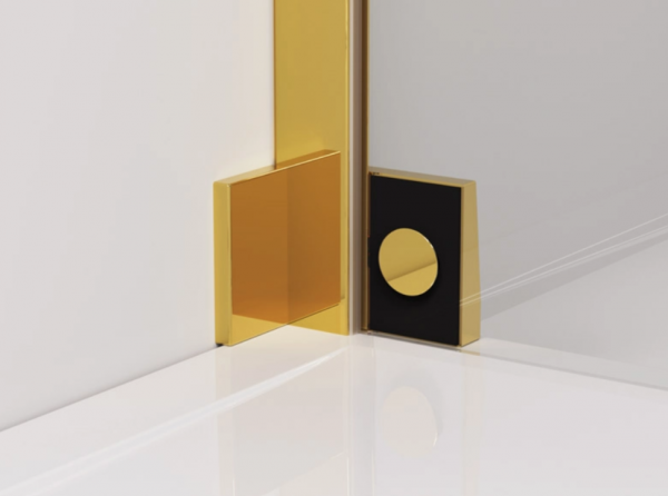 Ronal Sanswiss drzwi wahadłowe jednoczęściowe prawe ze ścianką stałą w linii 110x200 cm, szkło przezroczyste, profile GOLD LINE złoty CA31CD1101207