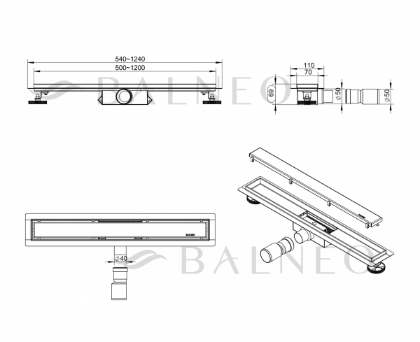 Balneo Duplex Next Gun Metal Odpływ liniowy 70 cm dwustronny A0101100102-2 szczotkowany grafit MAGAZYN WYSYŁKA 24H
