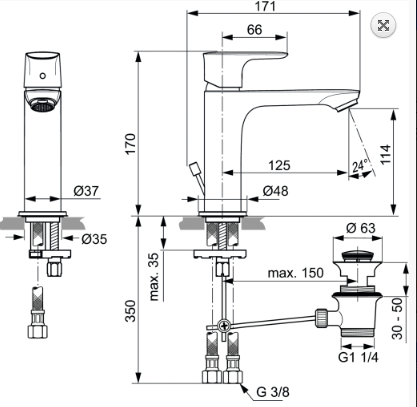 Ideal Standard Connect Air Bateria umywalkowa z korkiem srebro szczotkowane połysk A7012GN