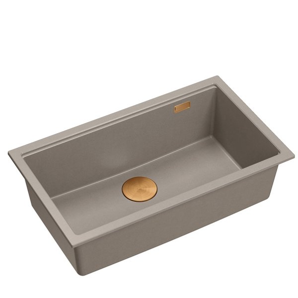 Quadron LOGAN 110 GraniteQ zlewozmywak soft taupe 76x44x23,5 cm 1-komorowy wpuszczany z syfonem manualnym miedziany HQD7644U4PVDC1I