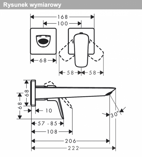 Hansgrohe Logis Jednouchwytowa bateria umywalkowa Fine z wylewką 20,6 cm, ścienna, podtynkowa chrom 71256000