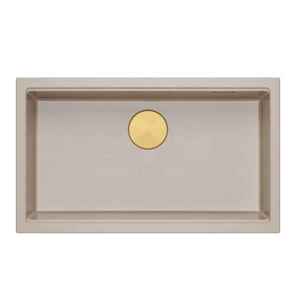 Quadron LOGAN 110 GraniteQ zlewozmywak pearl beige 76x45x23,5 cm 1-komorowy wpuszczany z syfonem manualnym złoty HQD7644U2PVDG1I
