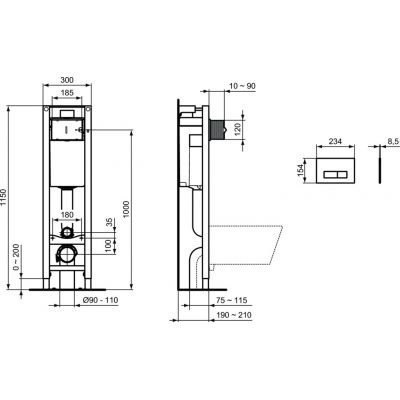 Ideal Standard Prosys stelaż podtynkowy z przyciskiem spłukującym chrom E2332AA