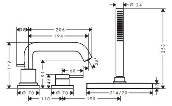 Tecturis S 3-otworowa, jednouchwytowa bateria na brzeg wanny z sBox, element zewnętrzny Biały Matowy 73447700