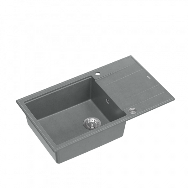QUADRON EVAN 136 XL GraniteQ zlewozmywak z syfonem Push To Open 1-komorowy z/o (860x500x210; kom. 420x490) silver stone / elementy stalowe HCQE58650U5BSP2O