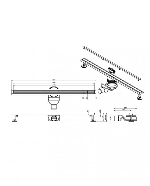 Lavita Odpływ liniowy Linear slim Gunmetal 800 5900378370284