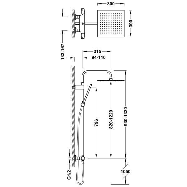 Tres OVER-WALL Zestaw baterii termostatycznej naściennej 2-drożnej prysznicowej 19039307BM