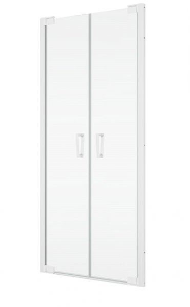 Ronal Sanswiss drzwi wahadłowe dwuczęściowe z profilem przyściennym 110x200 cm, szkło przezroczyste, profile WHITE LINE biały mat CA2C1100907