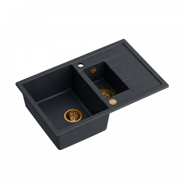 QUADRON MORGAN 156 GraniteQ zlew 1,5 komory black diamond/elementy miedziane 780x500x220  HB8224U8C1P2O
