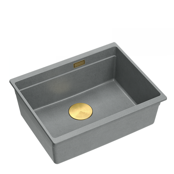 Quadron LOGAN 100 GraniteQ zlewozmywak silver stone 56x45x21,5 cm 1-komorowy podwieszany z syfonem manualnym złoty HQJ6045U5PVDG1U